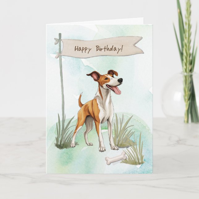 Cartão Ibizan Hound Dog Lá Fora Sob Sinal De Aniversário (Frente)