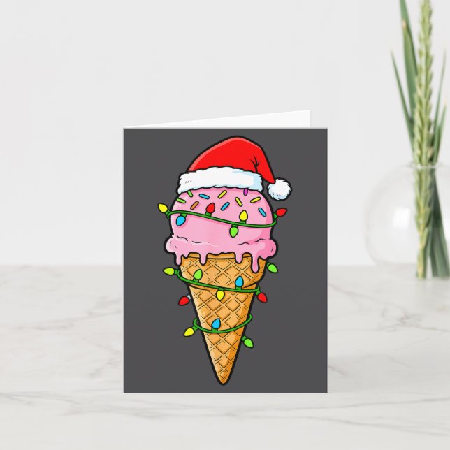 Cartão Ice Cream Cone Christmas Lights Santa Hat Food Xma (Frente)