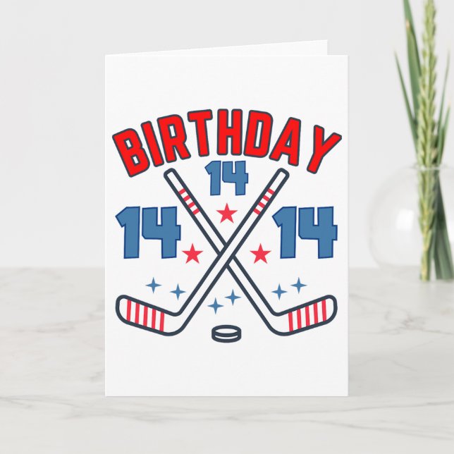 Cartão Ice Hockey Fourteen Birthday Boy 14th Party Boys A (Frente)