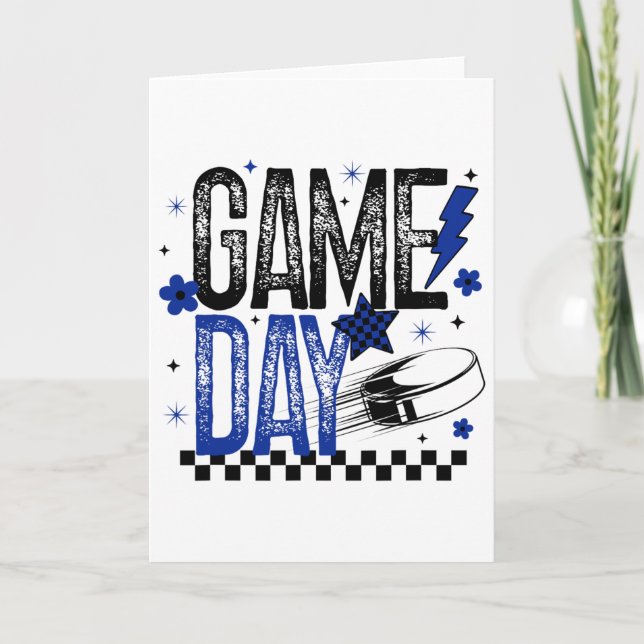 Cartão Ice Hockey Game Day Hockey Mom Retro Blue And Blac (Frente)