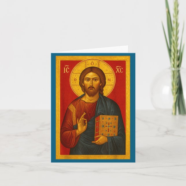 Cartão Ícone Ortodoxo de Jesus Cristo Pantocrator (Frente)