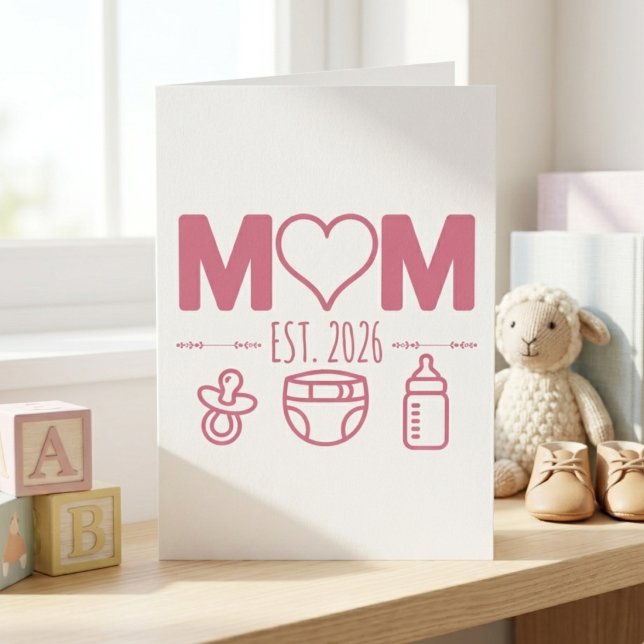 Cartão Ícones Pastel Bebê Mãe Ano Tipografia Design (Criador carregado)