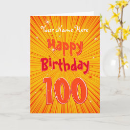 Cartão Idade 100 Orange DivertidoSunburst editável 100º a