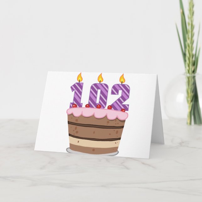 Cartão Idade 102 no bolo de aniversário (Frente)