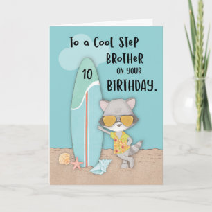Cartão Idade 10 Passo Irmão Birthday Beach Funny Raccon