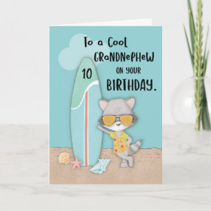 Cartão Idade 10 Sobrinho Neto Aniversário Praia Raccoon E