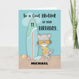 Cartão Idade 11 Irmão Birthday Beach Funny Legal Raccoon