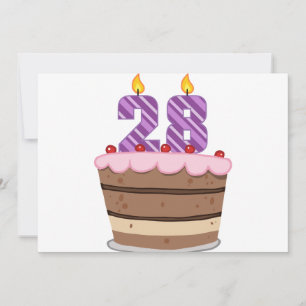 Cartão Idade 28 no bolo de aniversário