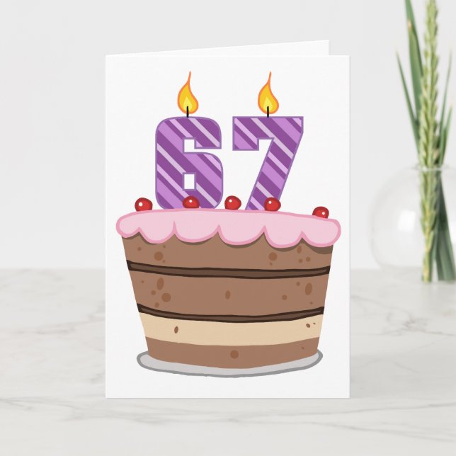 Cartão Idade 67 no bolo de aniversário (Frente)