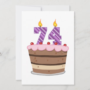 Cartão Idade 74 no bolo de aniversário
