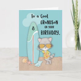 Cartão Idade 8 Neto Birthday Beach Funny Legal Raccoon
