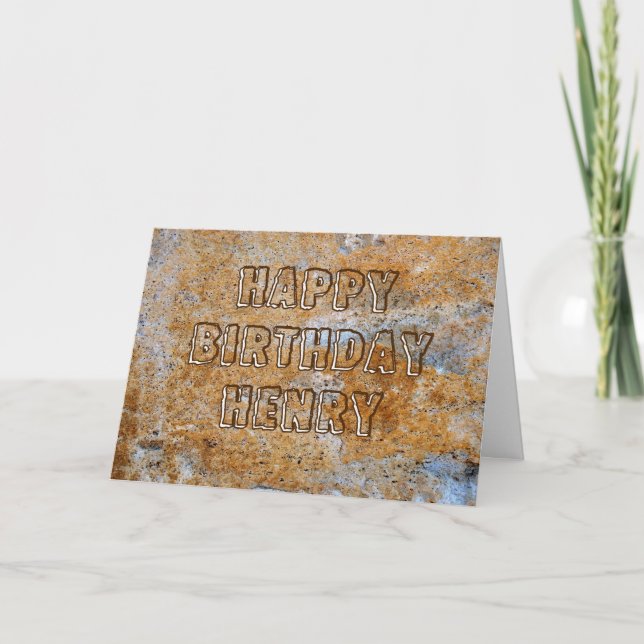 Cartão Idade da Pedra Feliz Aniversário Henry (Frente)