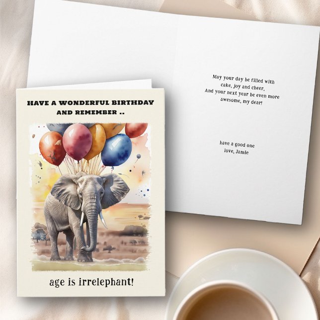 Cartão Idade é Irrelephant Elephant Engraçado Aniversário (Age is Irrelephant Funny Birthday Card)