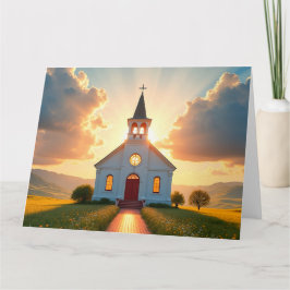 Cartão Igreja Branca num Campo Rural