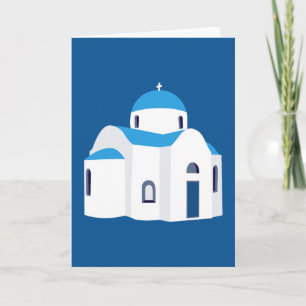Cartão Igreja de Cúpula Azul da Ilha Grega Grécia