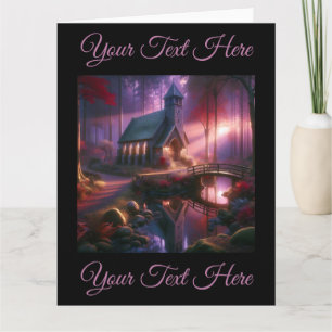 Cartão Igreja Encantadora em Floresta do Outono Celestial