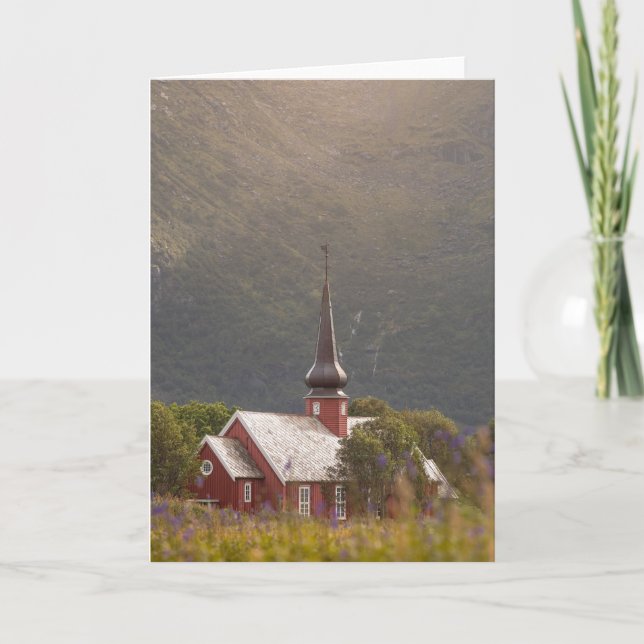 Cartão Igreja Flakstad das Ilhas Lofoten (Frente)