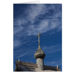 Cartão igreja ortodoxa russa de madeira tradicional