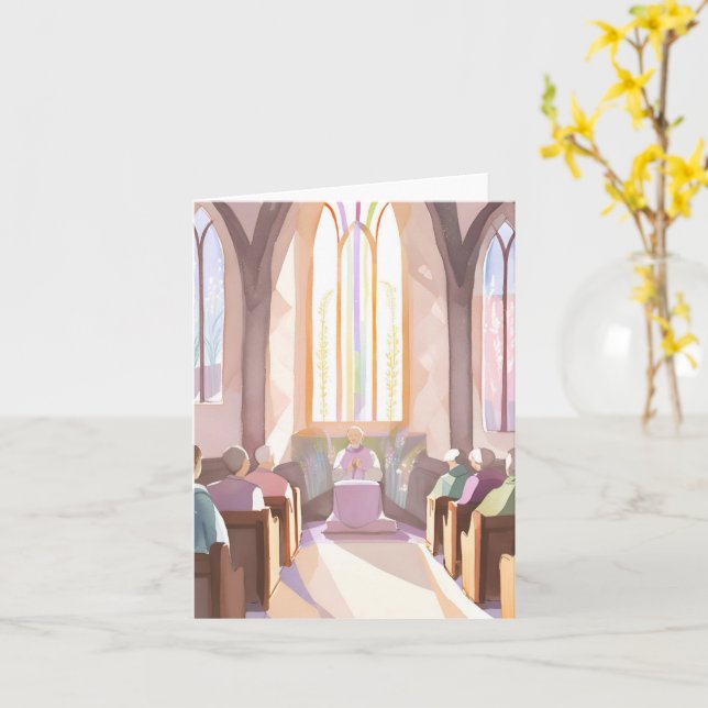 Cartão Igreja Religiosa Aquarela | Oração de Feriado (Flor Amarela)