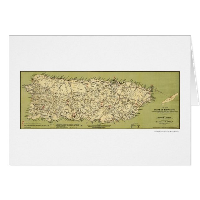 Cartão Ilha do mapa 1900 de Puerto Rico (Frente Horizontal)