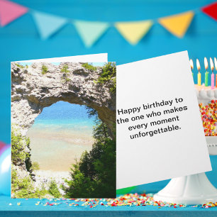 Cartão Ilha Mackinac Arco de Rocha Michigan Aniversário