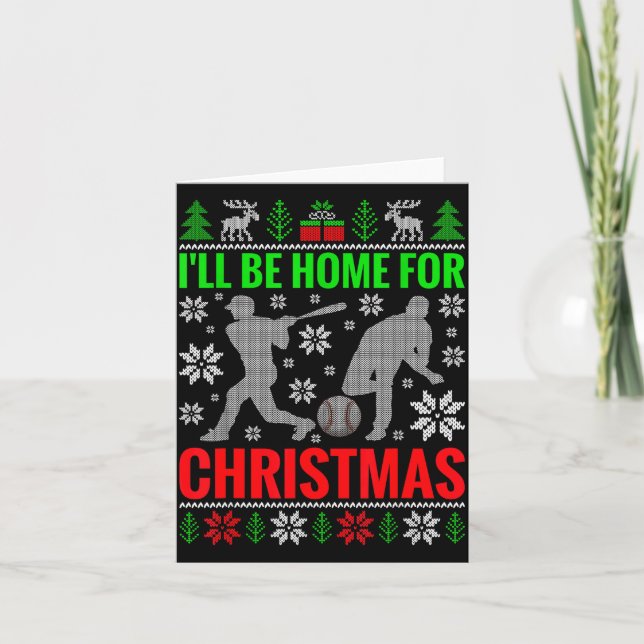Cartão I'll Be Home For Christmas Baseball Funny Xmas  (Frente)