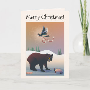 Cartão Illustrated bear, magpie, turtle holiday snow