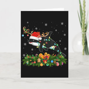 Cartão Iluminação de Natal da Orca Rena com Chapéu de Pap