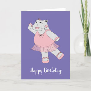 Cartão ilusima Ballerina Hippo Purple Birday