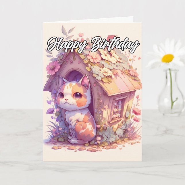 Cartão Ilustração Adorável de Bebê-Kitten (Planta pequena)
