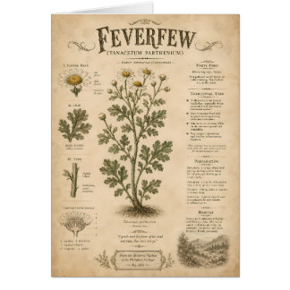 Cartão Ilustração Botânica Científica de Feverfew Vintage