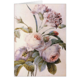 Cartão ilustração botânica vintage, rosa-rosa