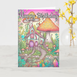 Cartão Ilustração Colorida da Cabana do Cogumelo