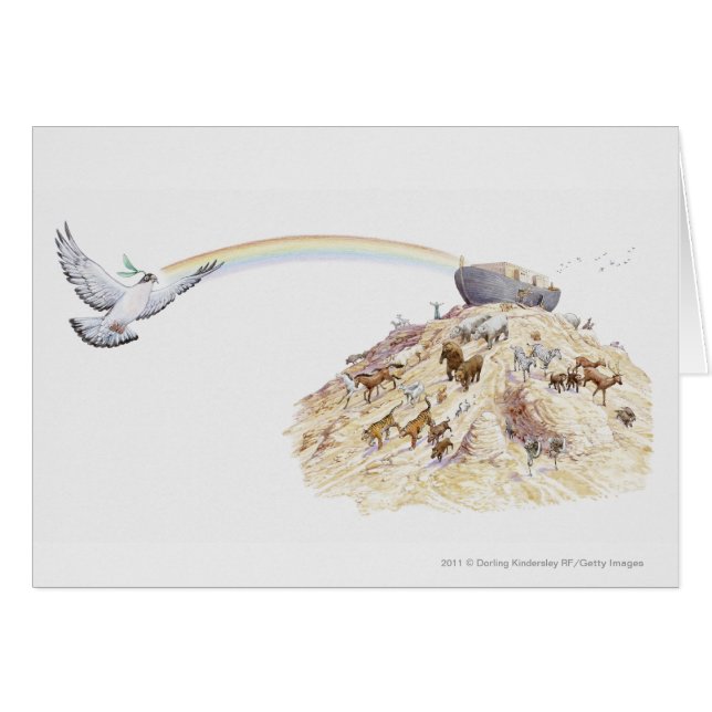 Cartão Ilustração da arca de Noah com sair dos animais (Frente Horizontal)