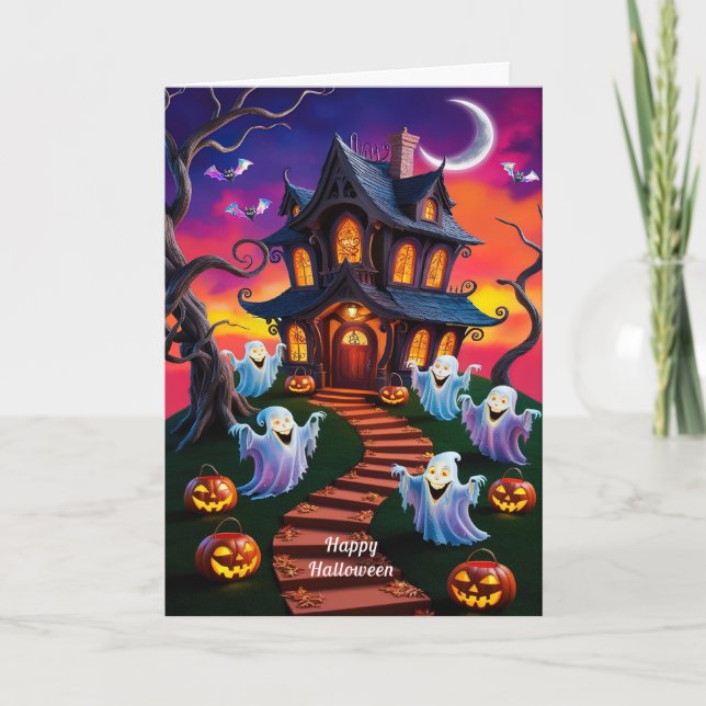 Cartão Ilustração da Casa Assombrada de Halloween Spooky (Frente)