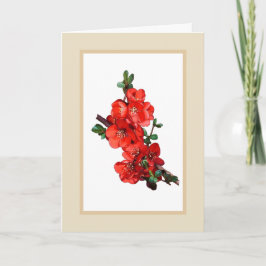 Cartão Ilustração da flor de quincê japonês vermelha bege