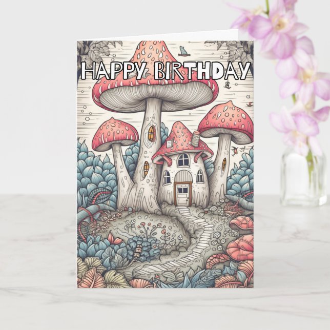 Cartão Ilustração da Floresta de Cogumelo Abstrato (Orquídea)