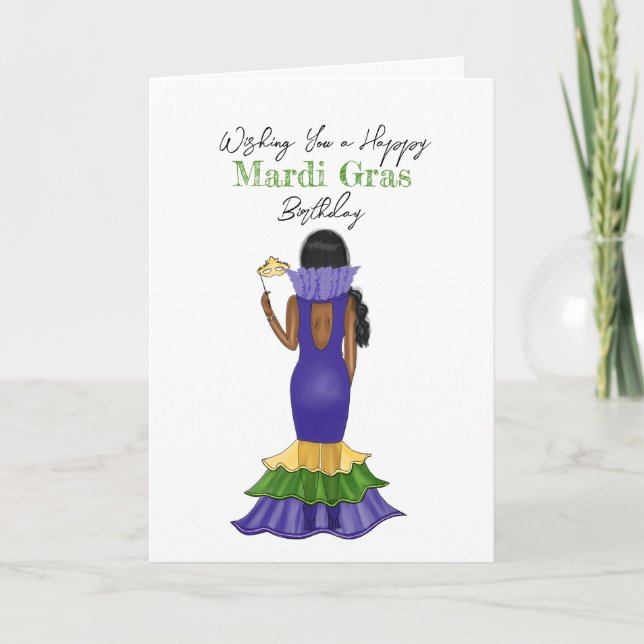 Cartão Ilustração da Moda Mardi Gras - Feliz Aniversário (Frente)