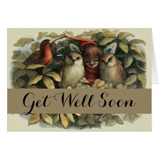 Cartão Ilustração da Natureza das Corujas e Fadas do Elf (Frente Horizontal)