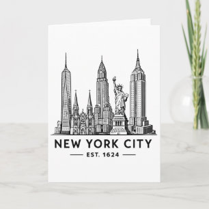 Cartão Ilustração da Silhueta de Nova York com Estátua da