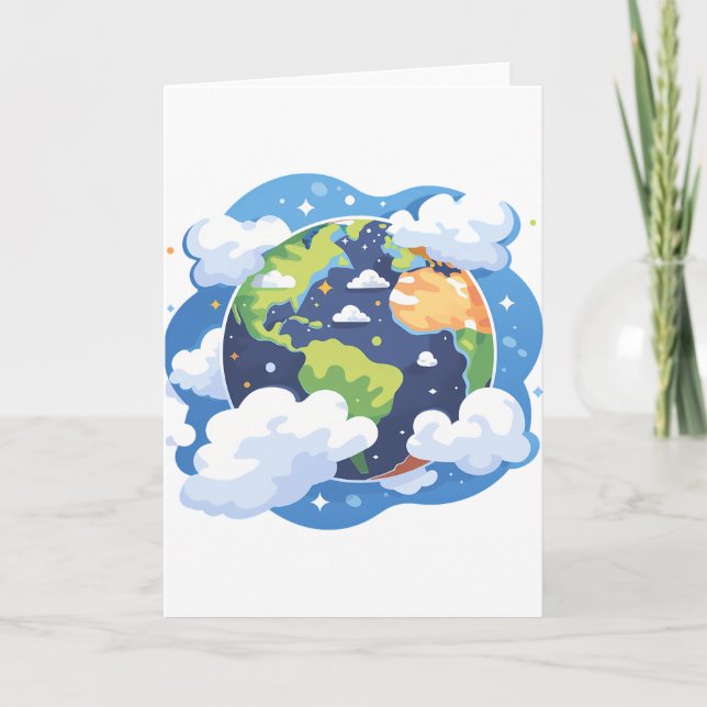 Cartão Ilustração da Terra com Nuvens no Espaço (Frente)