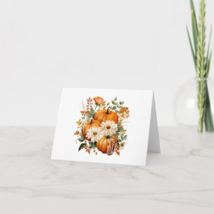 Cartão Ilustração de Abóbora e Flor de Outono