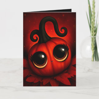 Cartão Ilustração de Abóbora Vermelha Kawaii Fofa de Hall