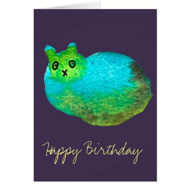 Cartão Ilustração de arte de gato gordo azul (Frente)