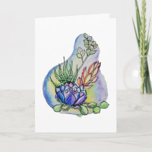 Cartão Ilustração de Buquê de Suculentas em Aquarela