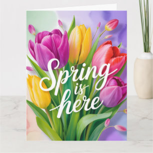 Cartão Ilustração de Buquê de Tulipas "A Primavera Chegou