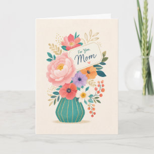 Cartão Ilustração de Buquê Elegante de Dia das Mães Flora