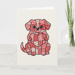 Cartão Ilustração de Cachorro Fofinho de Patchwork com Co