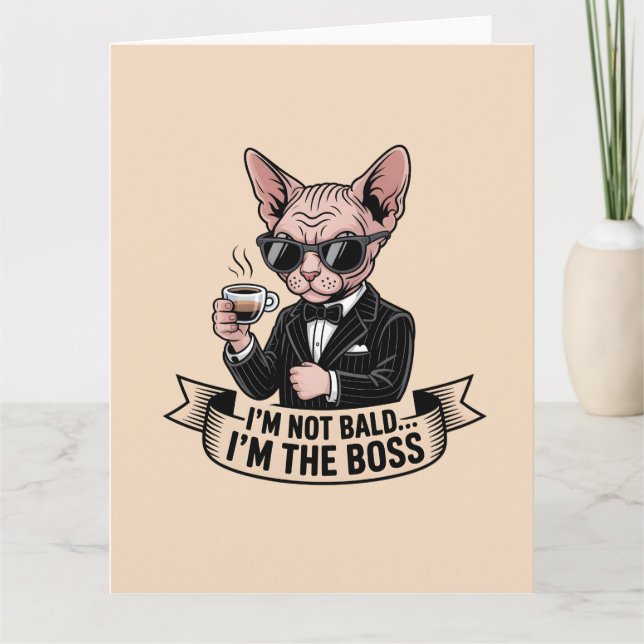 Cartão Ilustração de Café com Gato Sphynx Chefe (Frente)
