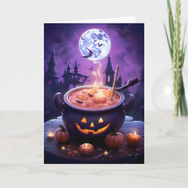 Cartão Ilustração de Caldeirão da Lua Cheia de Halloween